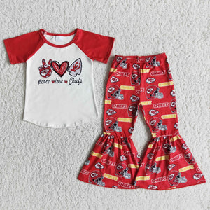 Chiefs Football Team Girls Short Sleeve+Trousers Sets