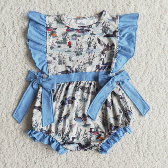 Baby Girls Blue Bow Duck Summer Romper