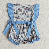 Baby Girls Blue Bow Duck Summer Romper