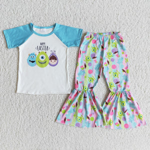 Cartoon Happy Easter Blue Girls Easter Outfits