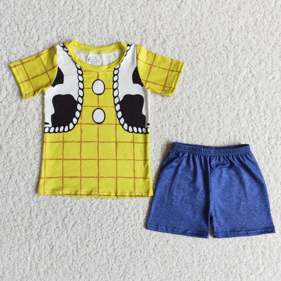 Yellow Cowboy Navy Boys Shorts Sets