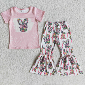 Promotional Bunny Pink Stripes Girls Easter Outfits