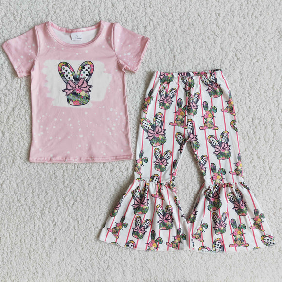 Promotional Bunny Pink Stripes Girls Easter Outfits