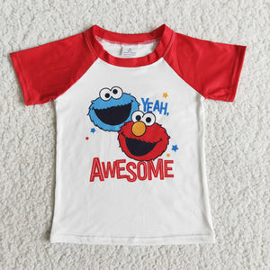 Promotional Cartoon Red Boys Short Sleeve Top