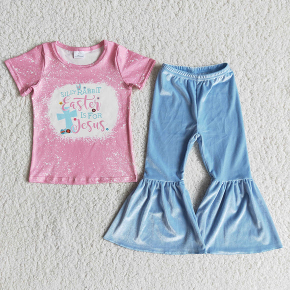 Jesus Pink Blue Velvet Girls Easter Outfits