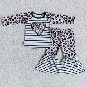 Love Leopard Print Stripes Girls Valentines Outfits