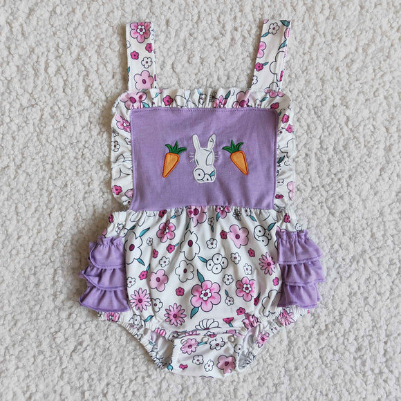 Promotional Baby Girls Carrot Embroidery Purple Easter Romper