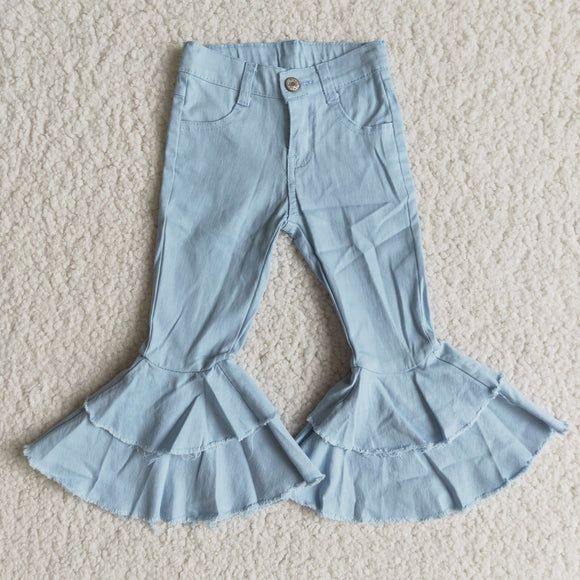 Sky Blue Flared Girls Jeans Pants