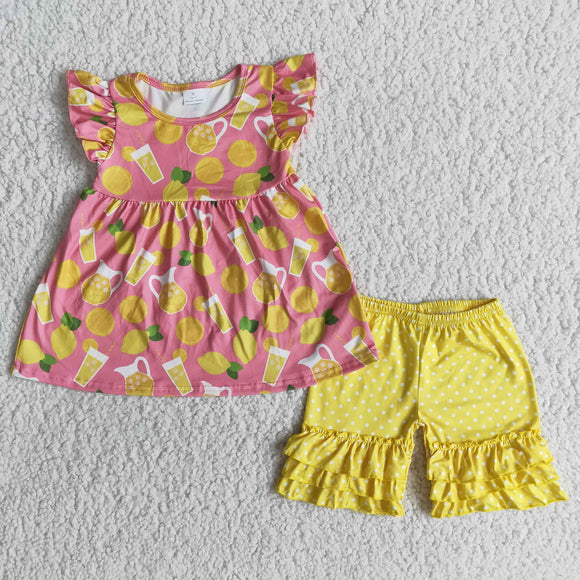 Promotional Lemon Pink Yellow Girls Shorts Sets