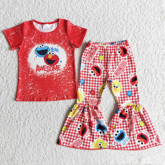 Promotional Cartoon Awesome Red Girls Short Sleeve+Trousers Sets