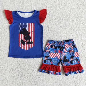 Promotional Cartoon Blue Girls 4th of July Outfits