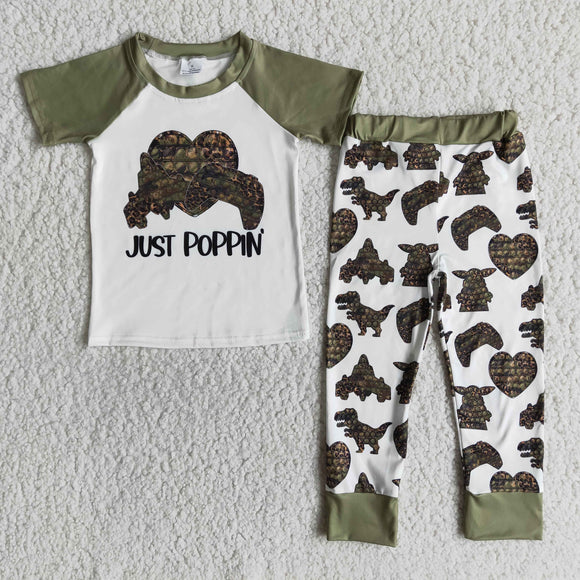 Promotional Army Green Just Poppin Boys Short Sleeve+Trousers Sets