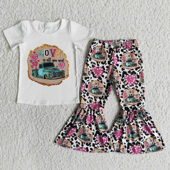 Promotional Love Truck Girls Short Sleeve+Trousers Sets
