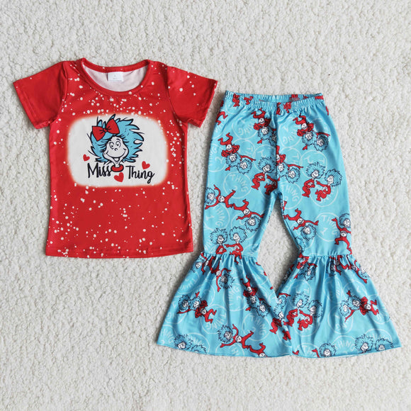 Cartoon Cat Miss Thing Girls Short Sleeve+Trousers Sets