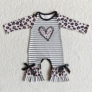 Love Heart Black Stripes Leopard Girls Valentine Romper