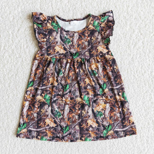 Promotional Jungle Leaves Brown Girls Flutter Sleeve Dress