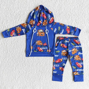 Promotional Cartoon Blue Boys Fall Hoodie Sets