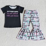 Promotional Attention Letter Black Girls Short Sleeve+Trousers Sets