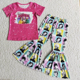 Promotional Stay Golden Hot Pink Girls Short Sleeve+Trousers Sets