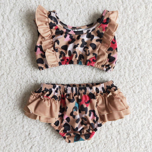 Brown Leopard Print Girls Swimsuit