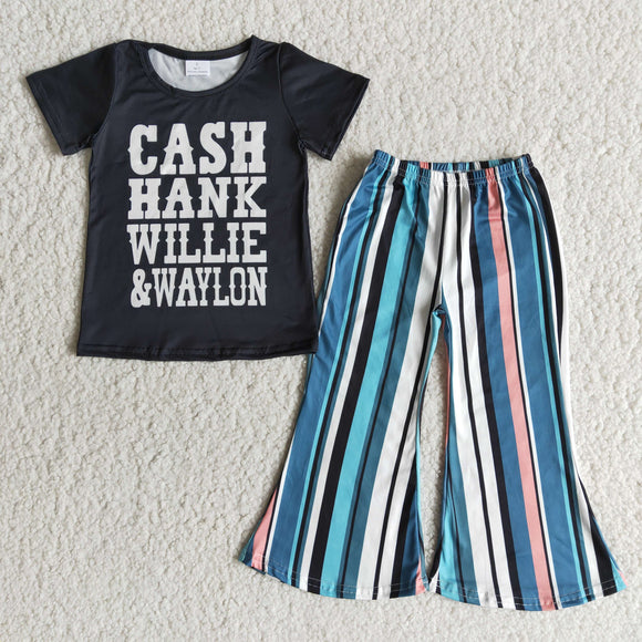 Promotional Cash Stripes Girls Short Sleeve+Trousers Sets