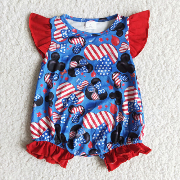 Promotional Baby Girls Cartoon Blue 4th of July Romper