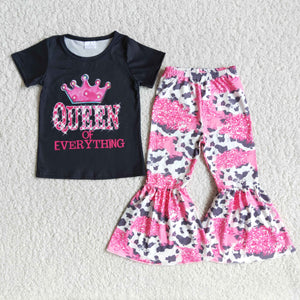 Promotional Queen of Everything Girls Short Sleeve+Trousers Sets