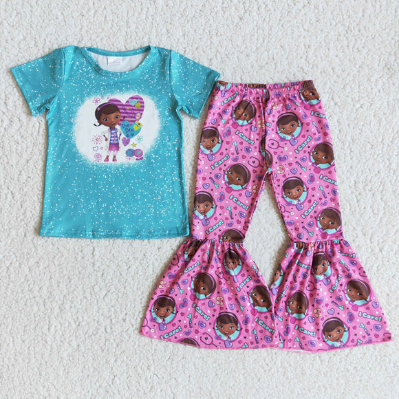 Promotional Cartoon Girls Short Sleeve+Trousers Sets