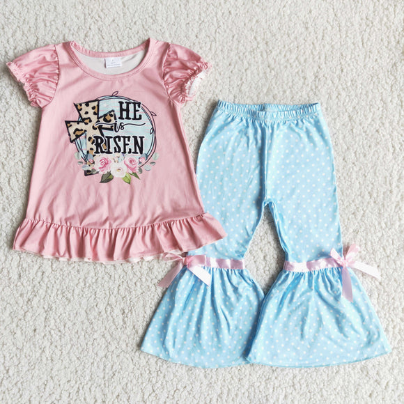 He is risen Floral Cross Bows Girls Easter Outfits