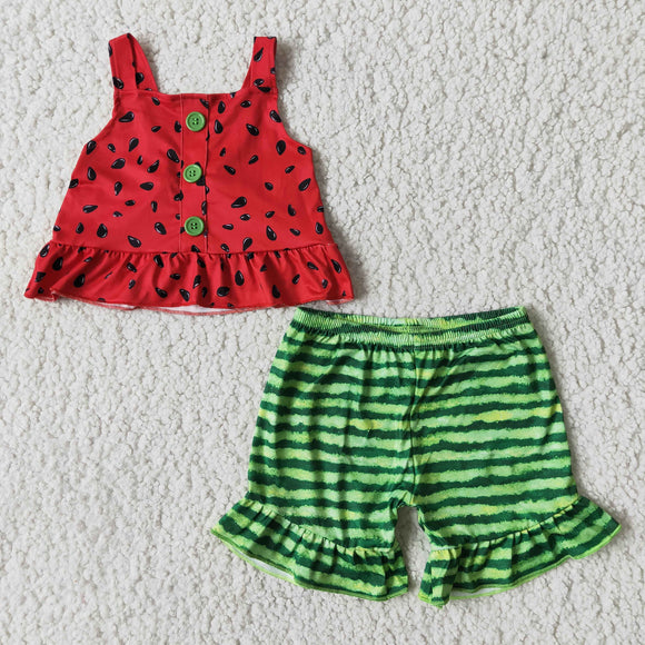 Promotional Watermelon Green Stripes Girls Shorts Sets