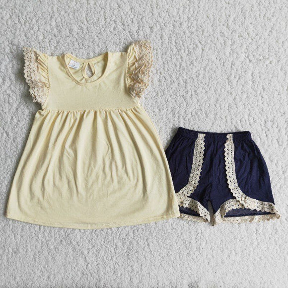 Promotional Lace Yellow Girls Shorts Sets