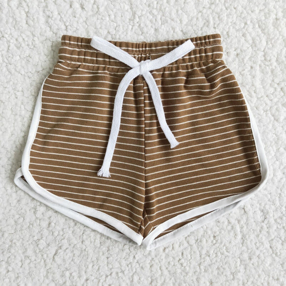 Brown Pinstripe Cotton Sports Shorts