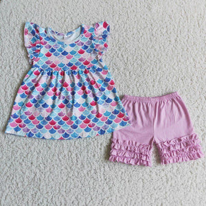Light Purple Scale Girls Shorts Sets