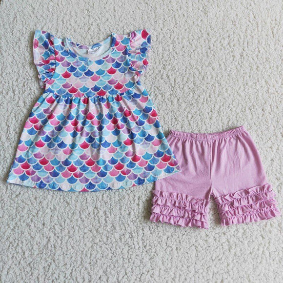 Light Purple Scale Girls Shorts Sets