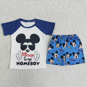 Homeboy Blue Cartoon Boys Shorts Sets