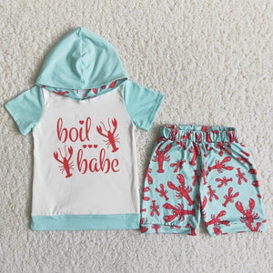 Lobster Summer Hoodie Sets Boys Shorts Sets