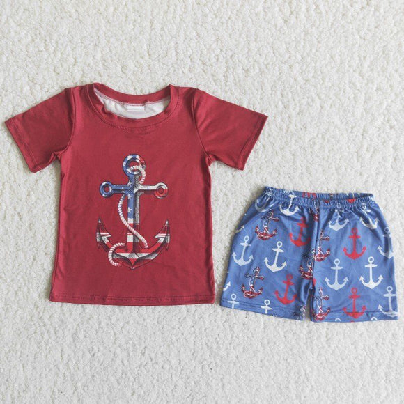 Promotional Red Boat Anchor Boys 4th of July Outfits