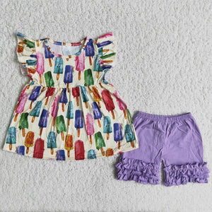 Promotional Popsicle Purple Girls Shorts Sets