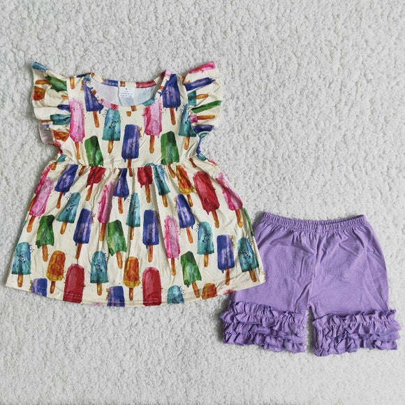 Promotional Popsicle Purple Girls Shorts Sets