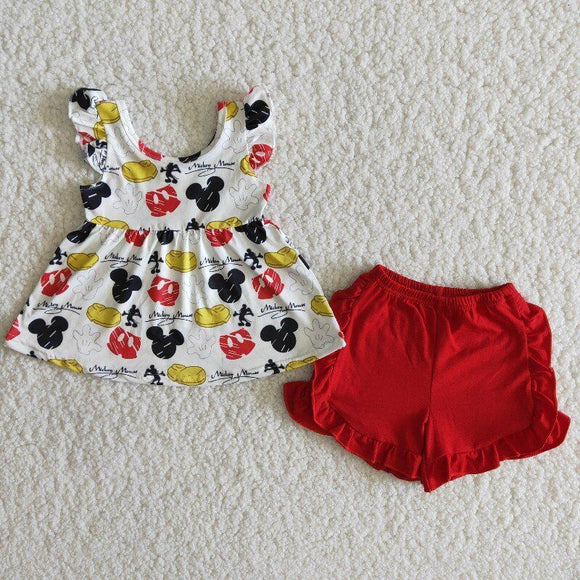 Cartoon Red Ruffles Girls Shorts Sets