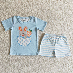 Promotional Bunny Blue Stripes Boys Easter Outfits