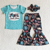 Promotional Sweet Home Cow Girls Short Sleeve+Trousers Sets