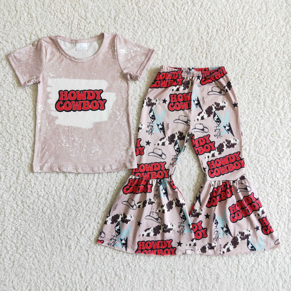 Promotional Howdy Cowboy Pink Girls Short Sleeve+Trousers Sets