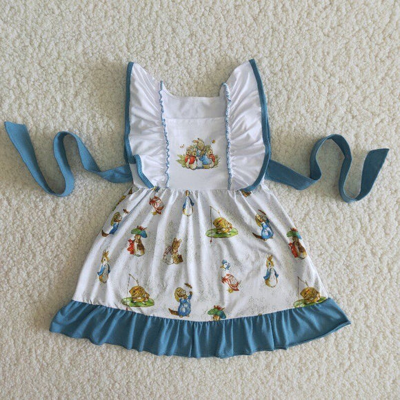 Bunny Blue Belt Girls Easter Dress