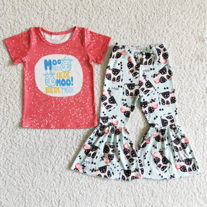 Promotional Moo Cow Girls Short Sleeve+Trousers Sets