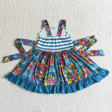 Promotional Cartoon Magic Blue Girls Patchwork Dress