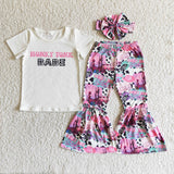 Promotional Babe Cow Print Pink Girls Short Sleeve+Trousers Sets