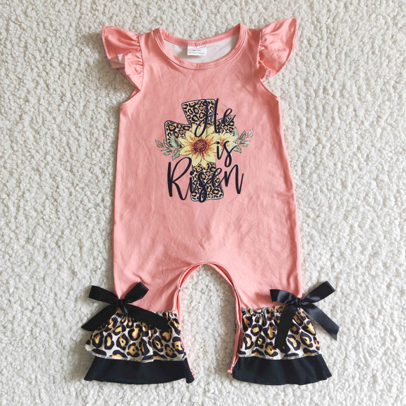 Promotional Baby Girls He is Risen Leopard Print Easter Romper