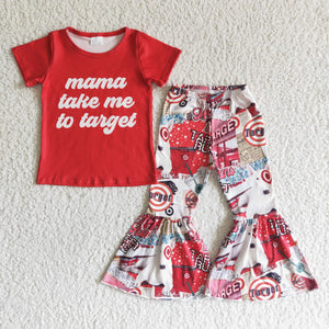 Promotional Mama Take Me to Target Red Girls Short Sleeve+Trousers Sets