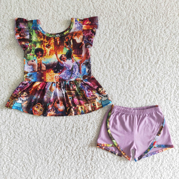 Cartoon Purple Girls Shorts Sets